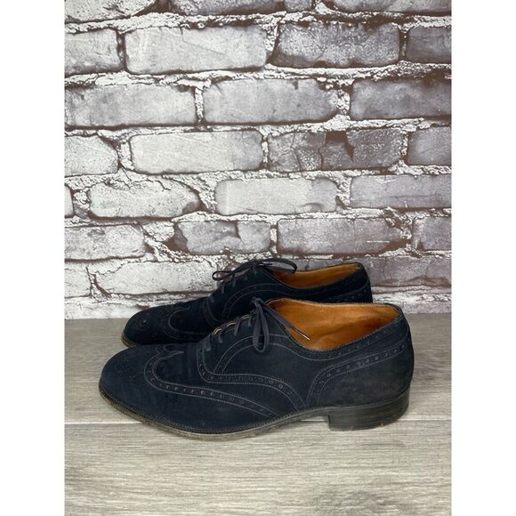 Saks Fifth Ave Blue Suede Leather Wingtip Oxfords Lace Up Shoes Men’s 8M US/41EU - Picture 6 of 16